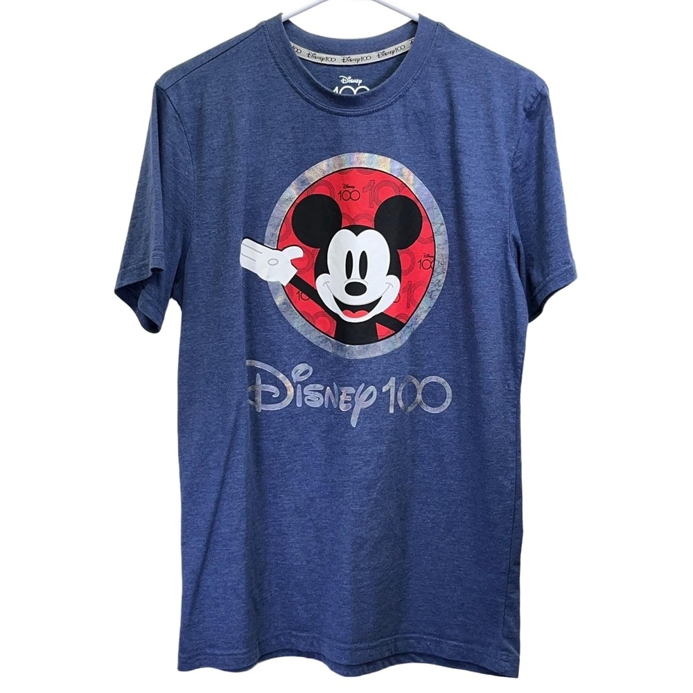 Disney Blue 100 Years Of Wonders Mickey Mouse Short‎ Sleeve Graphic TShirt Small